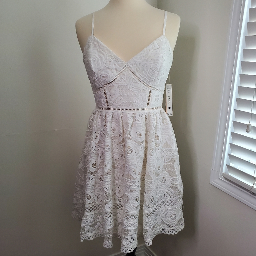 Bloomingdale's Aqua Floral Lace Dress